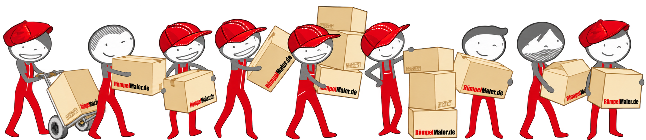 Das Rümpelmaier-Team beim Tragen von Umzugskartons